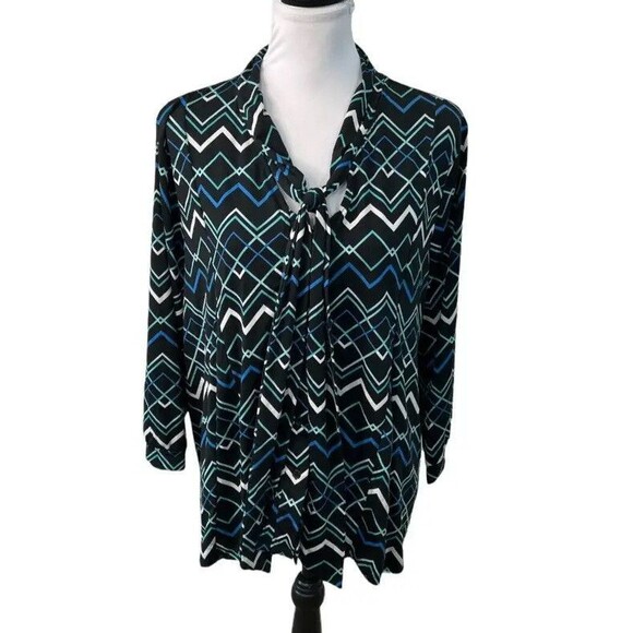 Robert Louis Blouse Size XL Multicolored Tie Neck Pullover Geometric Print Shirt - Picture 1 of 12